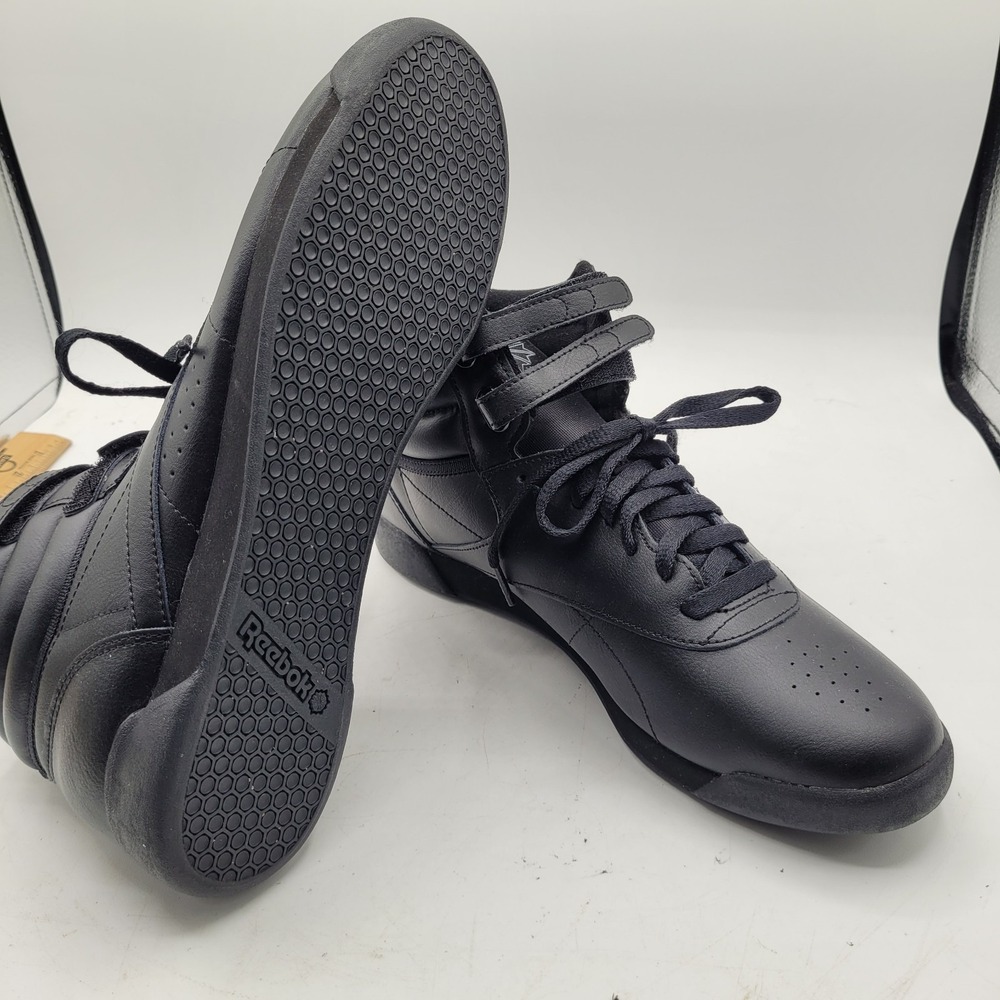 Reebok Freestyle HI High Top Classic Black Leather Women's Sneakers Size 12 - Picture 2 of 8